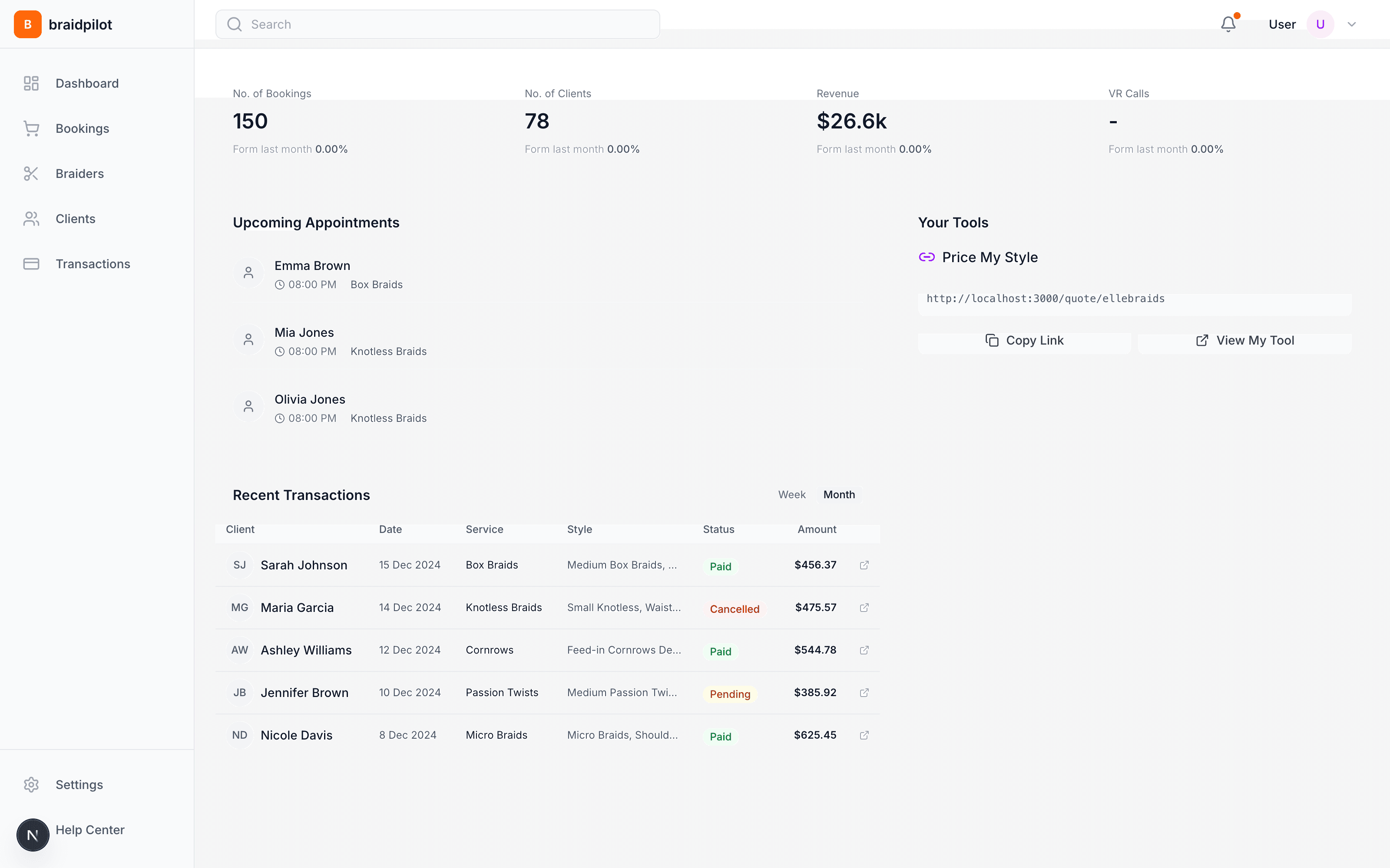 Braid Pilot dashboard overview